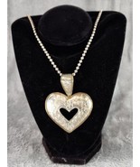 Womens Necklace Silver Floral Heart Pendant Brass Color Trim Ball Beaded... - £29.79 GBP