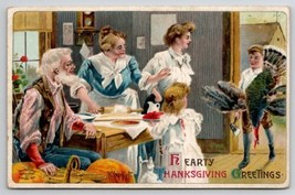 Hearty Thanksgiving Greetings Family Dinner Artist R Veenmiet 1909 Postcard K28 - £18.87 GBP