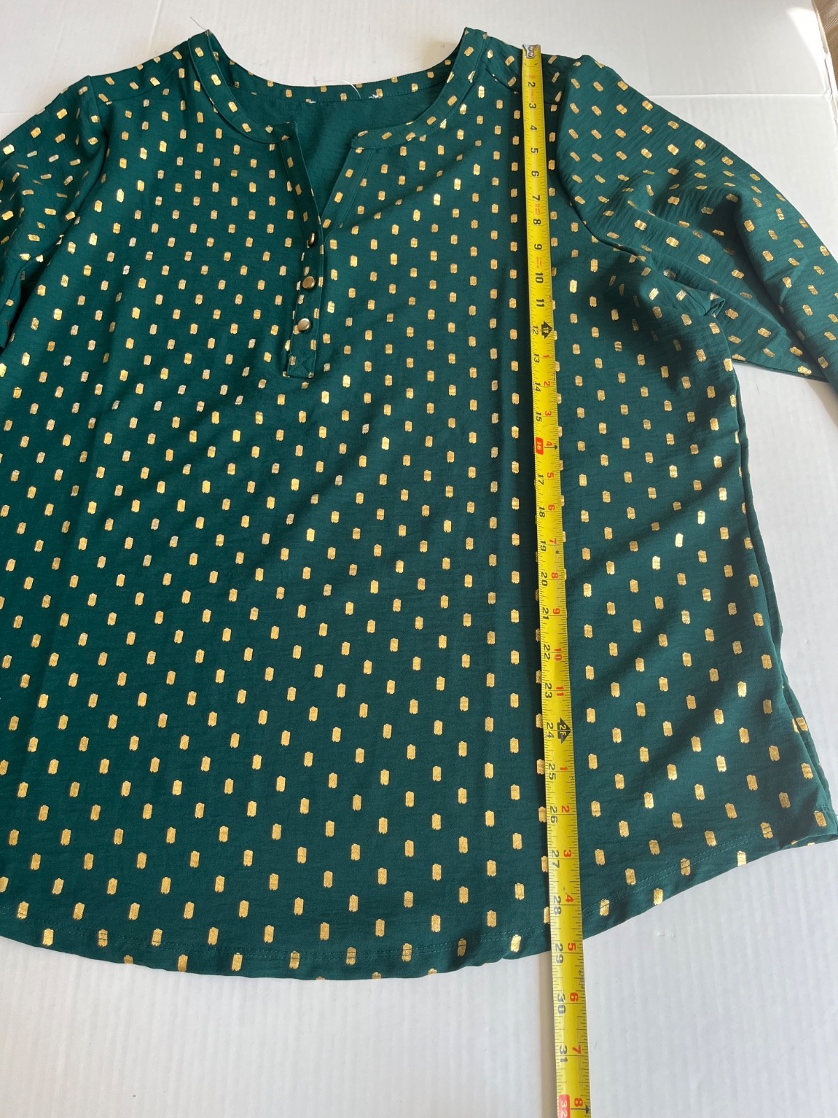 Sz XL Green Gold Glitter Dots Open Split Buttoned V Neck Pullover Blouse Item image 6