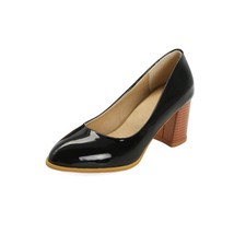 Sianie Tianie patent PU leather plain color yellow orange womens shoes block lad - £60.39 GBP