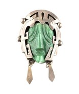 Sterling Silver &amp; Green Calcite Mexican Taxco Aztec Mask Figure Brooch - $304.59 CAD