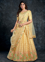 Beautiful Pastel Yellow Multi Embroidery Silk Wedding Lehenga Choli1275 - £92.01 GBP