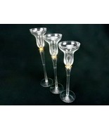 Set of 3 Long Stem Glass Candle Holders, Taper Candle Centerpiece, Elega... - $40.26 CAD