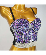 Burning Man Rave Festival Purple Rhinestones Embellished Bustier Corset ... - $48.00
