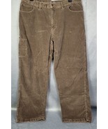 LL Bean Mens Corduroy Pants 42x32 Brown Reinforced Crotch Leg Pocket Str... - $18.35