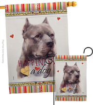 Blue Pitbull Happiness Flags Set Dog 28 X40 Double-Sided House Banner - £39.95 GBP