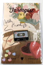 Farmgirl Flowers Cassette Tape Red Hearts Black Silver Glitter Enamel Lapel Pin - £7.90 GBP