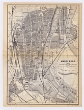 1897 Antique City Map Of Magdeburg / Brandenburg / Germany - £17.04 GBP
