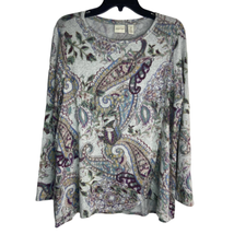 Zenergy by Chicos Paisley Sweater Women Lp 2p Tulip Wrap Scoop Rayon Stretch - £16.53 GBP