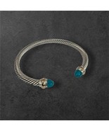 David Yurman 925 Silver Cable Cuff Turquoise Bangle Bracelet 14K Yellow ... - $549.39 CAD