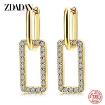 Ling silver 18k gold square long dangle earrings for women fashion wedding jewelry gift thumb200