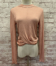 AMBIANCE Apparel Womens Shirt Long Sleeve Twist Hem Top Mauve Pink Strip... - $15.20