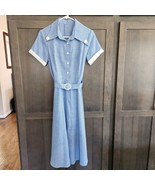 Turn-Down Collar Button Blue Vintage Shirtdress L Elegant Summer Belted ... - £21.79 GBP