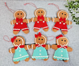 Gingerbread Man Boys Girls Cookie Candy Ornaments 6 Pc Christmas Decor 5.5&quot; NEW - £14.93 GBP