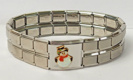 Sparkly Snowman Frosty Italian Charm Double Link Bracelet Matte 9MM 8&quot; New Italy - $20.00