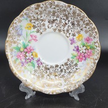 Vintage Queen Anne Saucer Only Replacement with Floral Design on Gold Chintz - $11.64