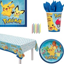 Pokémon Party Supplies Pack Serves 16: Dinner Napkins ,Cups,Table Cover, Candles - £27.60 GBP