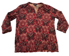 Lucky Brand Blouse Womens Large Red Paisley Boho Shirt Top Peasant Gypsi... - $14.18