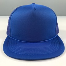 Vintage Trucker Hat Royal Blue Flat Brim Mesh Dome YoungAn Outdoor Cap Snapback - £10.49 GBP