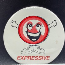 EXPRESSIVE red smile face advertising button pinback pin vintage vtg pop... - £7.71 GBP