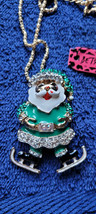 New Betsey Johnson Necklace Santa Clause Teal Ice Skate Christmas Holiday Nice - £12.08 GBP