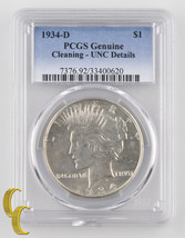 1934-D $1 Peace Dollar Graded by PCGS as Genuine Cleaning - UNC Details!... - $155.92