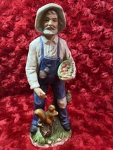 Vintage Homco Porcelain Bisque Farmer Feeding Squirrel Figurine#1409. EUC - £14.93 GBP