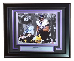 Ray Lewis Signed Framed 8x10 Baltimore Ravens Roethlisberger Hit Photo B... - £108.28 GBP
