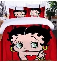 5pc Betty Boop Red Black White Full Queen Soft Microfiber Duvet Comforter Set - £128.79 GBP+