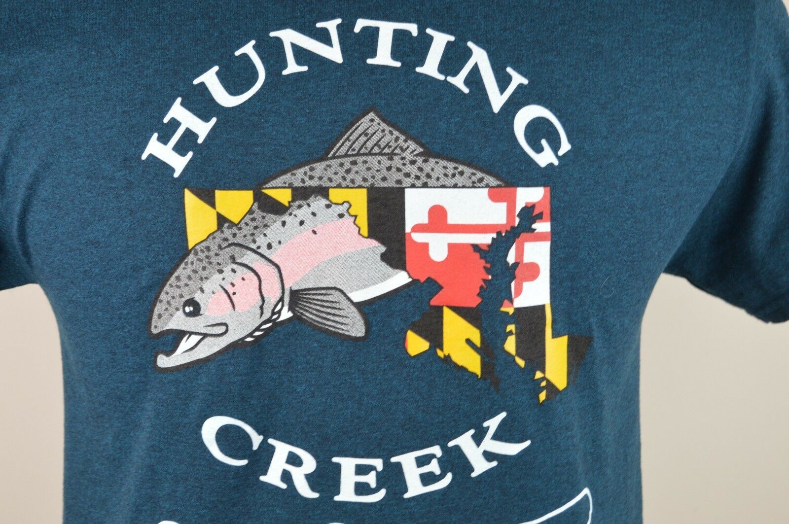Primary image for Hunting Creek Outfitters Frederick Maryland Salmon Fishing Teal Blue T Shirt M