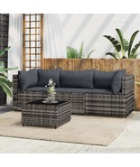 4 Piece Patio Lounge Set with Cushions Gray Poly Rattan - $773.95 CAD