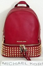 Michael Kors Rhea Zip Pyramid Stud Red Leather Md Backpack Travel Schoolnwt! - £187.89 GBP