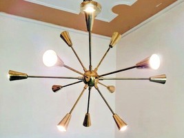 Mid century style 12 arms Unique Cone Design Lights Brass Chandelier - £154.91 GBP