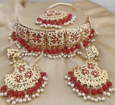 Pink Beads Choker Set Women Choker Set Kundan Necklace Set Gift For Her - £29.28 GBP