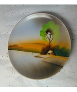 Decorative plate gold trim handpainted scenic scenery pond tree hut - £19.12 GBP