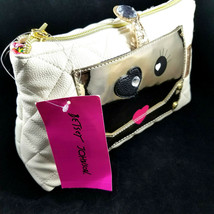 Betsey Johnson Cosmetic Bag Clutch Cream Color Golden Robot Face NWT - £25.10 GBP