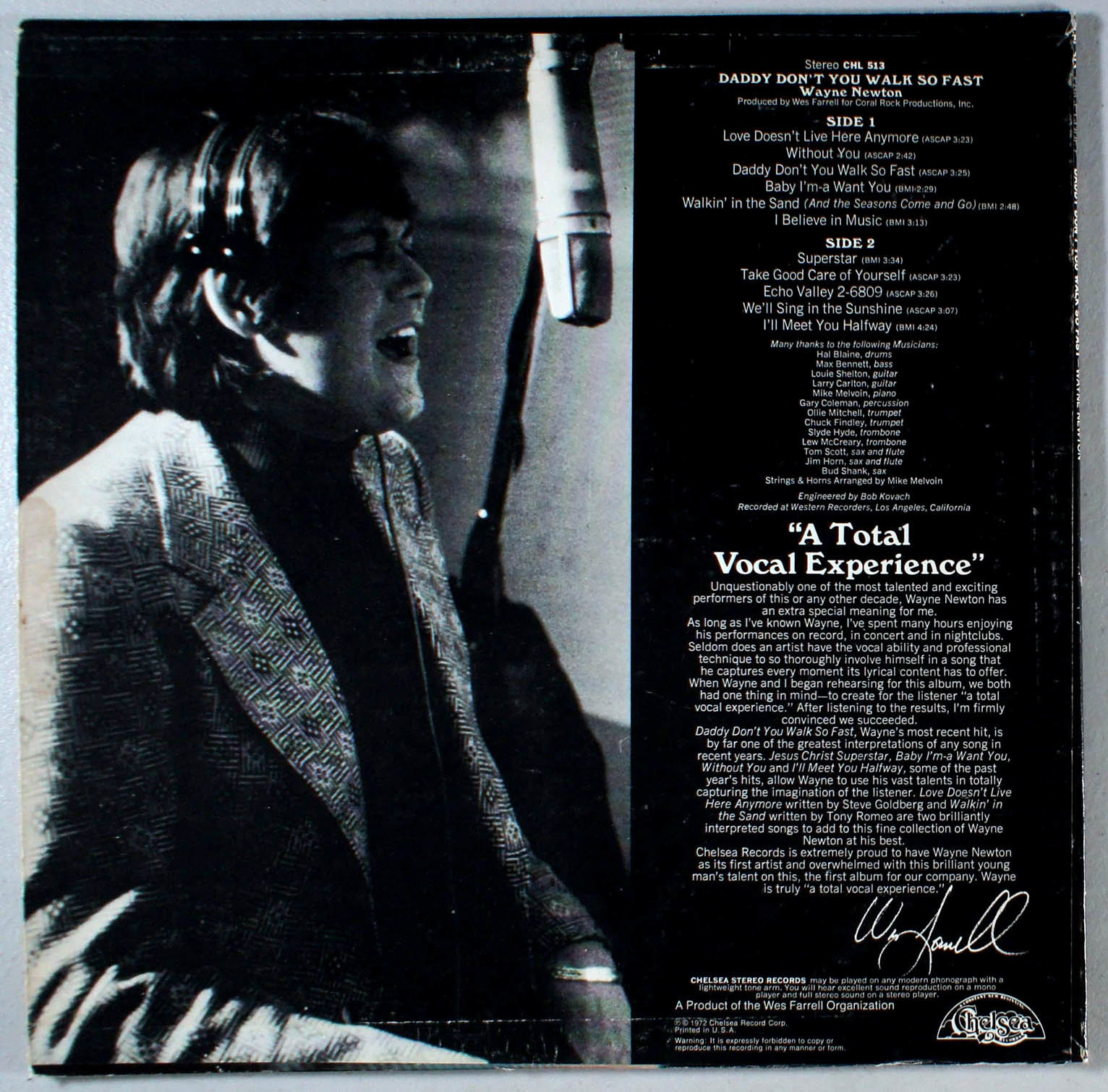 Wayne Newton - Daddy Don't You Walk So Fast (1972) Vinyl LP •PLAY-GRADED•  Item image 2