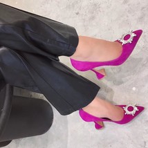 Free shipping fashion Fuchsia suede crystal strass point toe wedge high heels sh - £116.46 GBP
