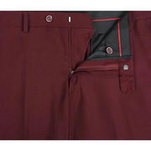 Men Renoir Flat Front Separate Pants Slim Fit Soft Feel Slacks 201-8 Burgundy image 2