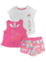 Reebok Toddler Girls Pink/ Orange 3pc T-Shirt Tank Top Shorts Set 2 Todd... - £10.88 GBP