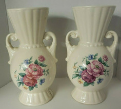 Vintage Royal Copley Planter Vases Mid Century Art Pottery Pink Floral Set of 2 - £16.23 GBP