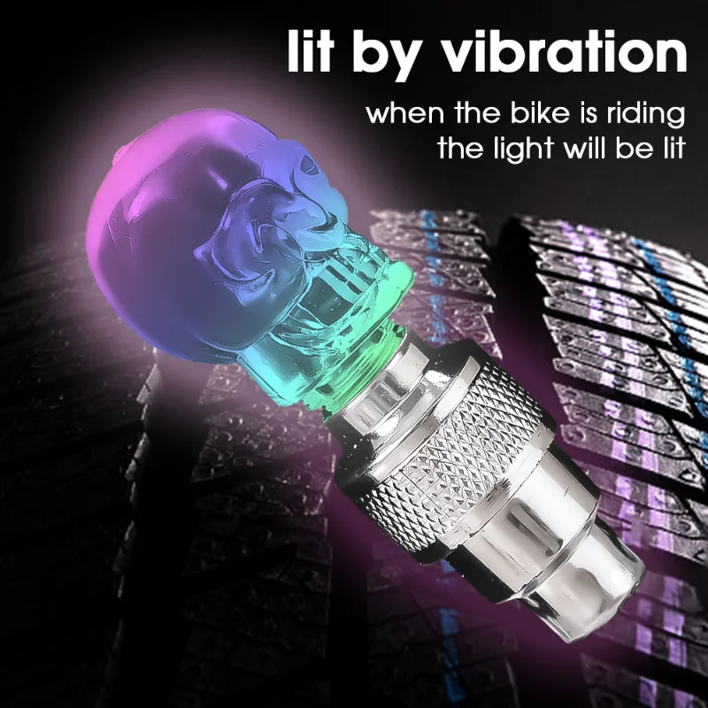 Colorful Skull Lights Tyre Air Valve Stem LED Light Cap Cover Car Wheel Motorc - £9.60 GBP