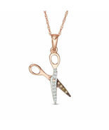 1Ct Round Cut Diamond scissor Pendant in 14K Rose Gold Finish with Free Chain - £79.80 GBP