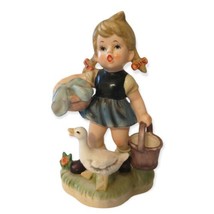 Farmhouse Porcelain Girl Figure Vintage 60s Wash Laundry Day Handpainted Goose - £17.91 GBP