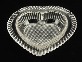 Clear Glass Heart Shape Candy Dish, Feathered Rim, Crosshatch Bottom, Vi... - $14.65