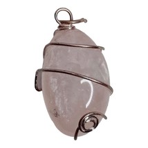 Wire Wrapped Rose Quartz Crystal Stone Necklace Jewelry Pendant - £11.76 GBP
