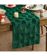 Christmas Trees Green Soft Plush Faux Fur Jacquard Christmas Table Runne... - $20.21