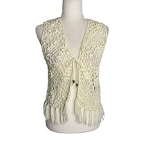 Forever 21 Crochet Knit Sleeveless Vest S Cream Tie Front Festival Boho ... - $18.50