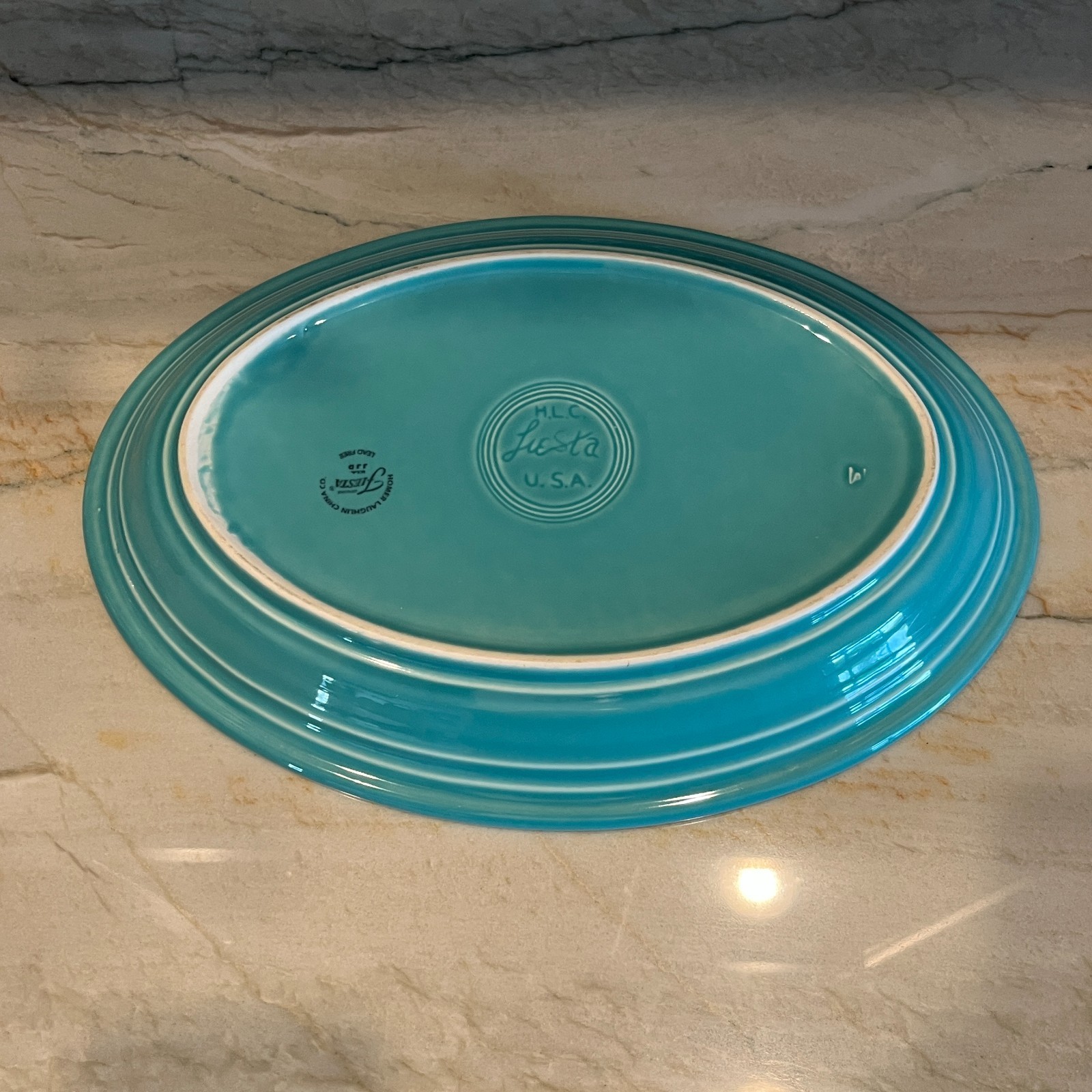 Fiesta Fiestaware Turquoise Blue 13 1/2 X 9 3/8 Inch Oval Platter Vintage Item image 6