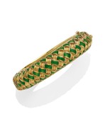 Tiffany &amp; Co. 18k Yellow Gold Green Enamel Harlequin Basketweave Bangle - $29,259.62 CAD